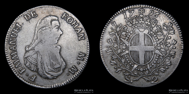 Order of Malta. Emmanuel de Rohan-Polduc (1775-1797) 2 Scudi 1796. Silver; 38.0m...