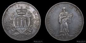 San Marino. 5 Lire 1898. KM6
