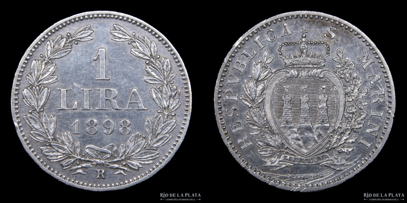 San Marino (Republic) 1 Lira 1898. AG.835; 23.0mm; 5.00g. Rome mint, only 20.000...