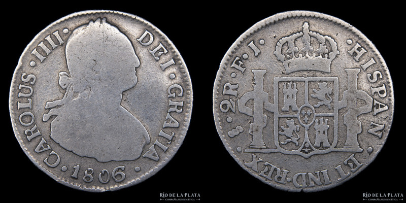 Santiago (Chile) Carlos IV (1788-1808) 2 Reales 1806/5 FJ. AG.896; 35.0mm; 6.23g...