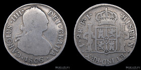 Santiago. Carlos IV. 2 Reales 1806/5 FJ. So/ceca invertida. KM60