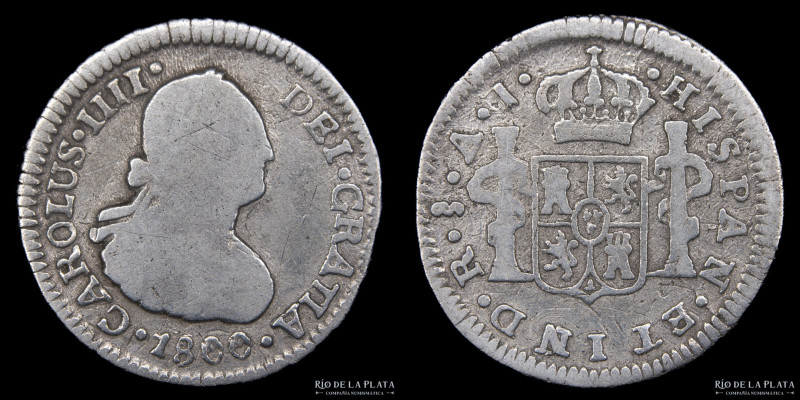 Santiago (Chile) Carlos IV (1788-1808) 1/2 Real 1800 AJ. AG.896; 17.0mm; 1.56g. ...