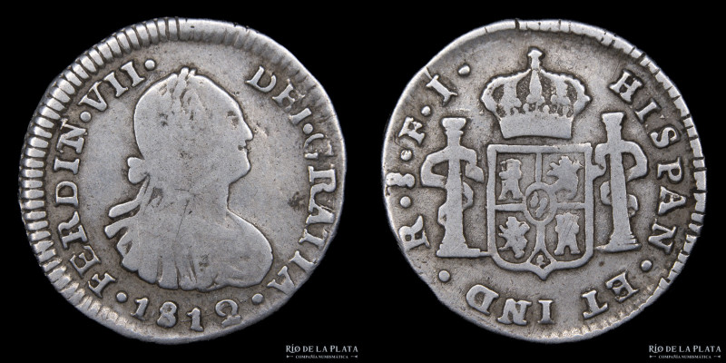Santiago (Chile) Fernando VII (1808-1833) 1/2 Real 1812 FJ. Sin punto antes de H...