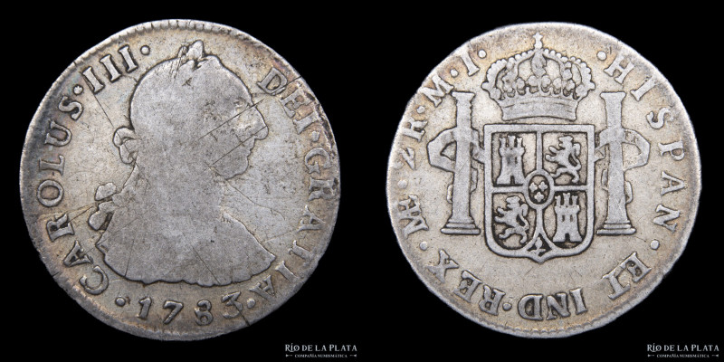 Lima (Perú) Carlos III (1759-1788) 2 Reales 1783 MJ. AG.903; 20.5mm; 6.60g. KM76...