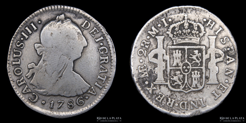 Lima (Perú) Carlos III (1759-1788) 2 Reales 1786 MI. Lima Mint. AG.903, 28.2mm; ...