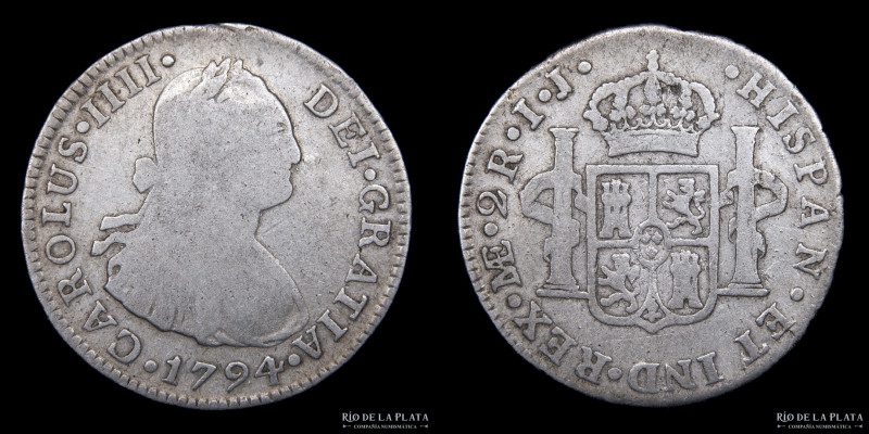 Lima (Perú) Carlos IV (1788-1808) 2 Reales 1794 IJ. Lima Mint. AG.896; 28mm; 6.2...