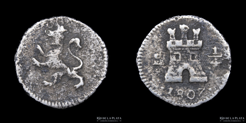 Lima (Perú) Carlos IV (1788-1808) 1/4 Real 1807. AG.896; 13mm; 0.66g. KM99 (F)
...