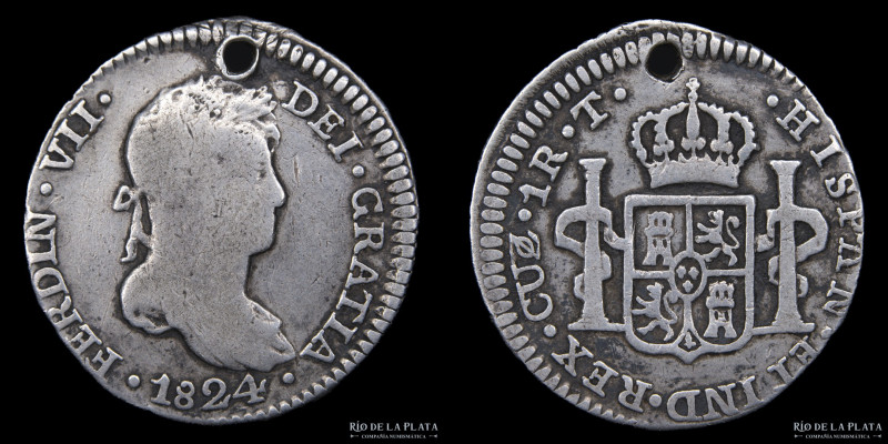 Cuzco (Perú) Fernando VII (1808-1833) 1 Real 1824 T. AG.896; 21.5mm; 3.47g. Muy ...