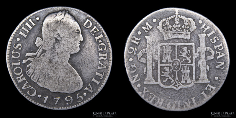 Nueva Granada (Guatemala) Carlos IV (1788-1808) 2 Reales 1795 RM NG. AG.896; 27m...