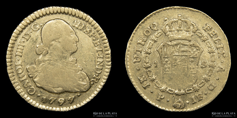 Popayán (Colombia) Carlos IV (1788-1808) 1 Escudo 1797 JF. AU.875; 18mm; 3.32g. ...