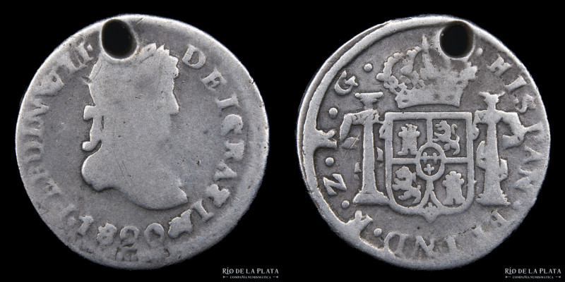 Zacatecas (México) Fernando VII (1808-1833) 1 Real 1821 RG. AG.903; 17mm; 1.95g....