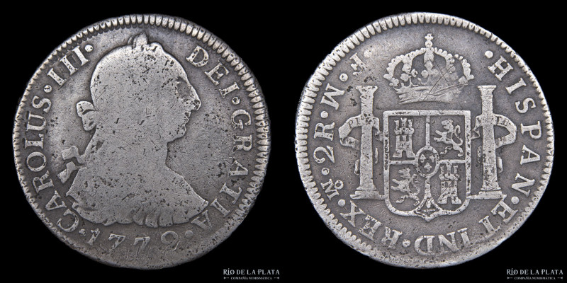 México. Carlos III (1759-1788) 2 Reales 1772 FM. AG.903; 28.0mm; 6.40g. KM 88 (V...