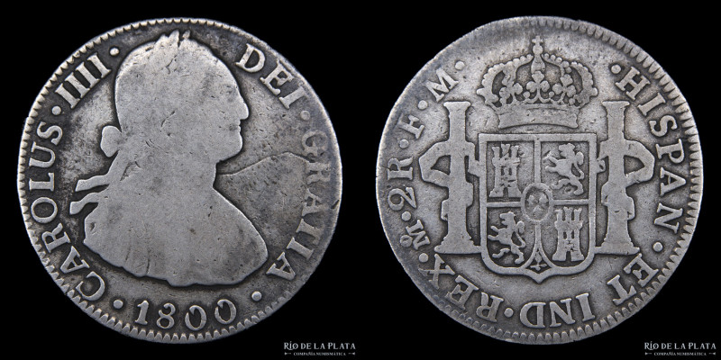 México. Carlos IV (1788-1808) 2 Reales 1800 FM. AG.903; 27.0mm; 6.30g. KM 91 (VF...