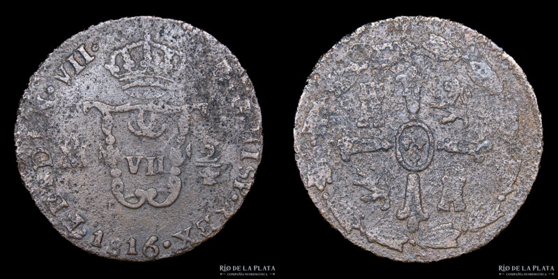 México. Fernando VII (1808-1833) 2/4 senal (1/4 real) 1816. Cu; 27.00mm; 6.00g. ...