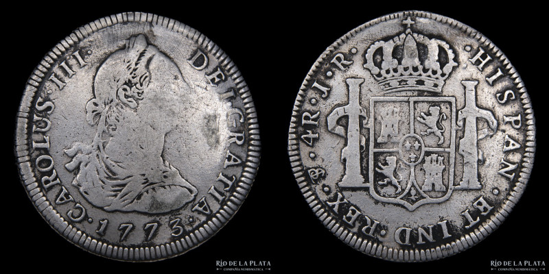 Potosí. Carlos III (1759-1788) 4 Reales 1773 JR (José Vargas y Flor, Francisco d...