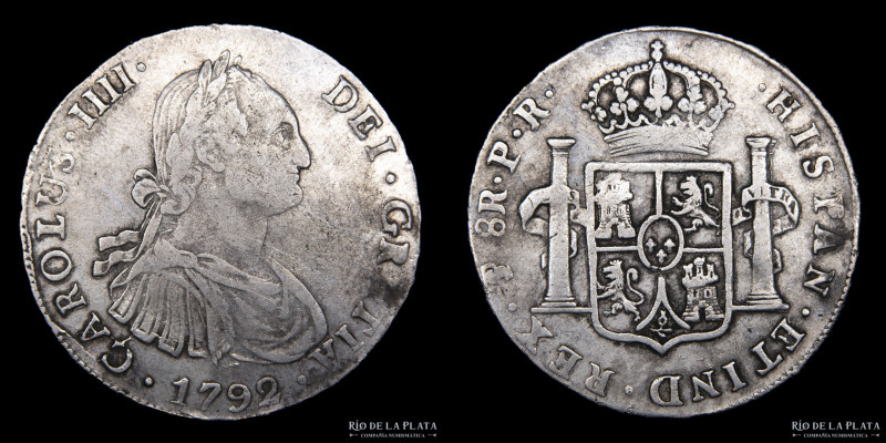Potosí. Carlos IV (1788-1808) 8 Reales 1792 PR (Pedro Mazondo, Raymundo de Yturr...