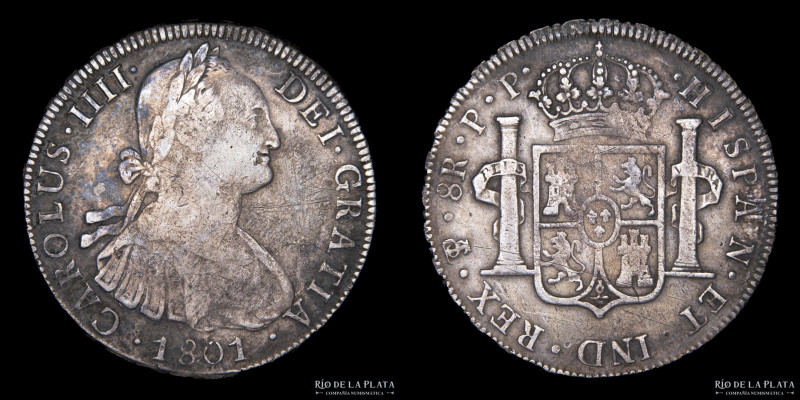Potosí. Carlos IV (1788-1808) 8 Reales 1801 PP (Pedro Mazondo, Pedro Martín Albi...