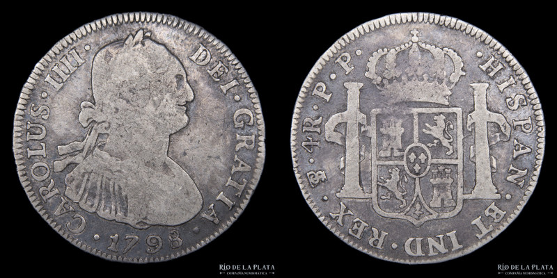 Potosí. Carlos IV (1788-1808) 4 Reales 1798 PP (Pedro Mazondo, Pedro Martín Albi...