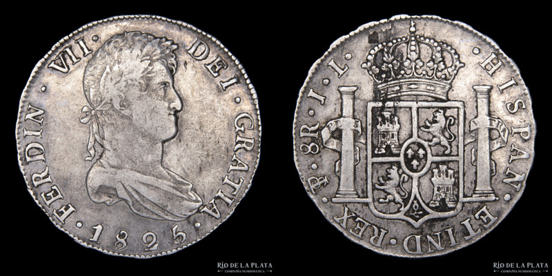 Potosí. Fernando VII (1808-1833) 8 Reales 1825 JL. AG.896; 38.0mm; 26.94g. CJ 86...
