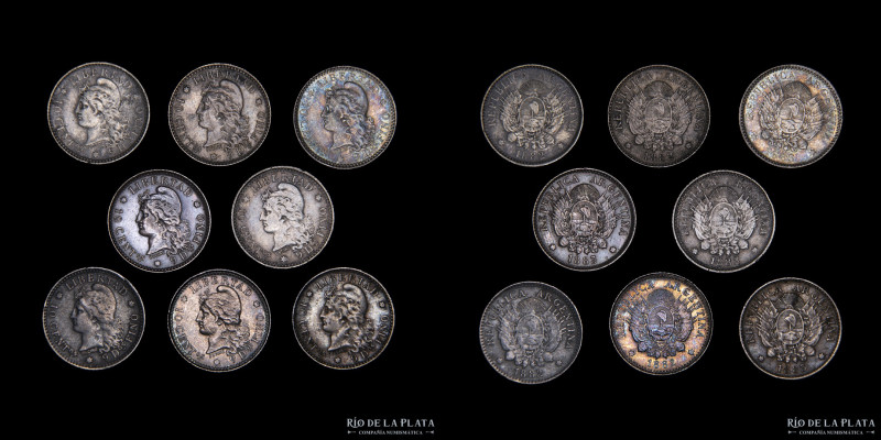 Argentina. 10 Centavos 1882 y 1883. Lote x8. A clasificar. Diferentes estados de...