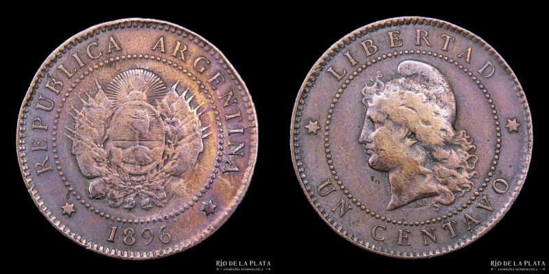 Argentina. 1 Centavo 1896. Buenos Aires mint. CU; 25.0mm; 5.00g. CJ 51 KM32 (F+)...