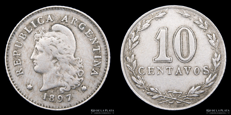 Argentina. 10 Centavos 1897. Cu-Ni; 19mm; 3.00g. CJ 91; KM35 (VF)
Estimate: USD...