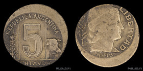 Argentina. Error. 5 Centavos 1948. Descentrado