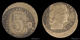 Argentina. Error. 5 Centavos 1948. Descentrado