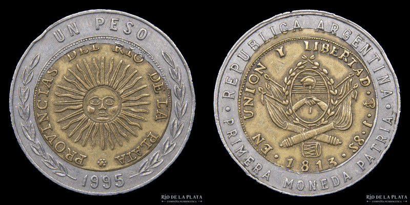 Argentina. Error. 1 Peso 1995 Huevo frito. Bimetálica; 23.0mm; 6.34g. (XF)
Esti...