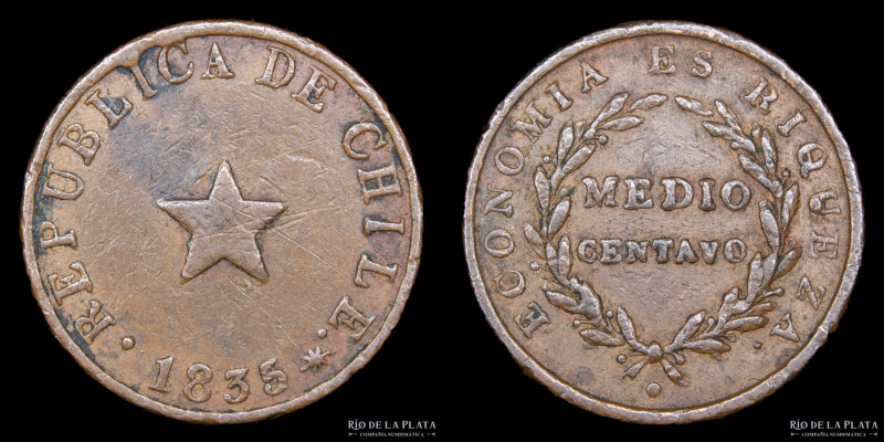 Chile. 1/2 Centavo 1835. CU, 22.0mm; 9.10g. KM114 (XF)
Estimate: USD 20-40