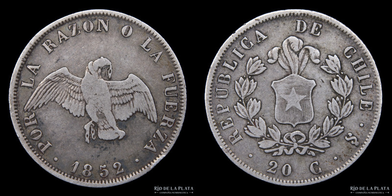Chile. 20 Centavos 1852. AG.900; 23mm; 4.83g. KM125 (XF)
Estimate: USD 80-120