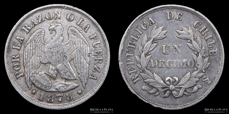 Chile. 1 Décimo 1878. AG.835; 18mm; 2.30g. KM 136.2. (VF)
Estimate: USD 20-30