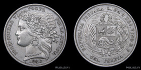 Peru. 1 Peseta 1880. KM200.1