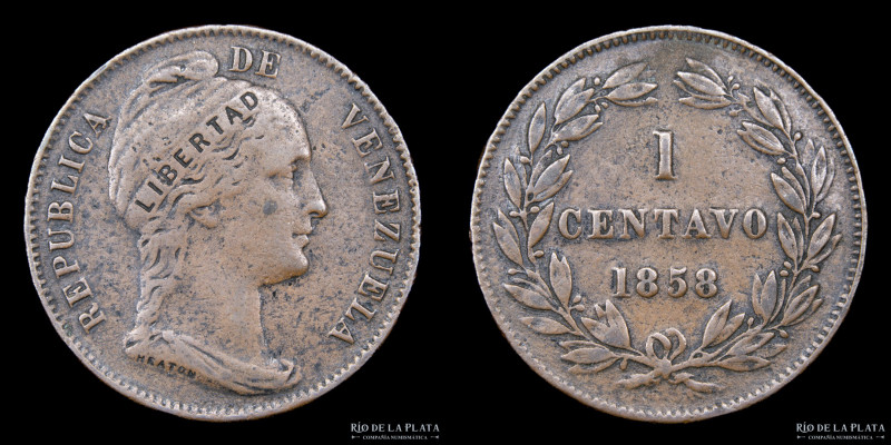Venezuela. 1 Centavo 1858. CU; 25mm; 7.04g. Y7 (VF) Fecha escasa
Estimate: USD ...