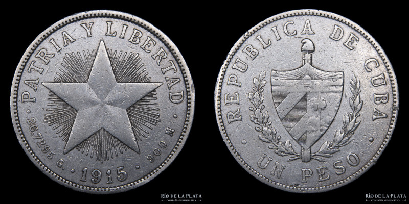 Cuba. 1 Peso 1915. AG.900; 38.0mm; 26.52g. KM15.2 (VF)
Estimate: USD 40-80