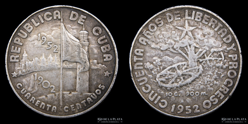 Cuba. 40 Centavos 1952. AG.900; 28mm; 10.0g. KM25. (XF)
Estimate: USD 10-20