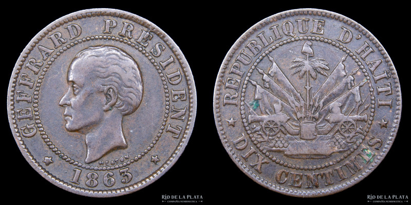 Haití. 10 Centimes 1863. CU, 22.0mm; 3.90g. Heaton mint. KM40 (VF)
Estimate: US...