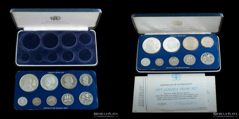 Jamaica. 1977. Mint Proof Set. 9 Monedas. Incluye varias de plata de gran tamaño...