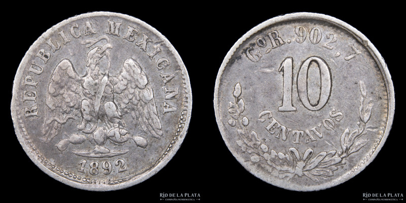 México. 10 Centavos 1892 Go R. AG.903; 17mm; 2.72g. KM403.5 (VF+)
Estimate: USD...