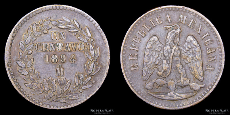 México. 1 Centavo 1891 Mo. Mexico city mint. AE; 26.0mm; 8.07g. KM 391.6 (XF-)
...