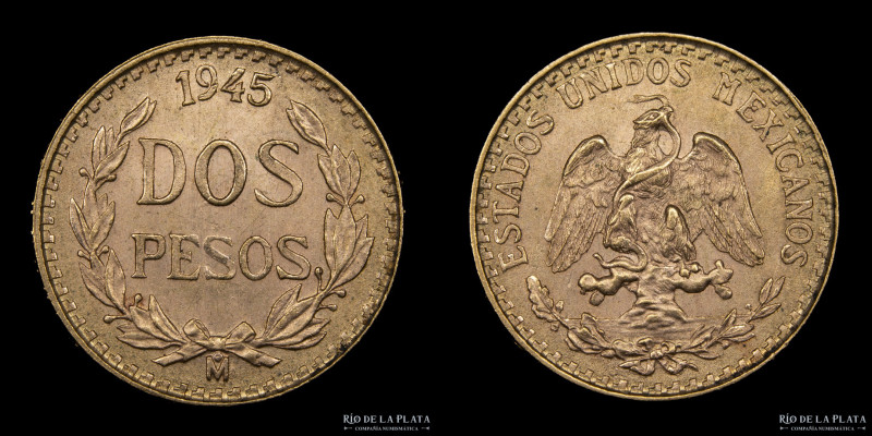México. 2 Pesos 1945. AU.900; 13mm; 1.66g. KM461. (XF)
Estimate: USD 100-150