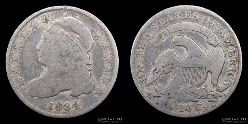 USA. Dime 1834. Classic Head. AG.892;18mm; 2.45g. KM48 (VG)
Estimate: USD 20-40