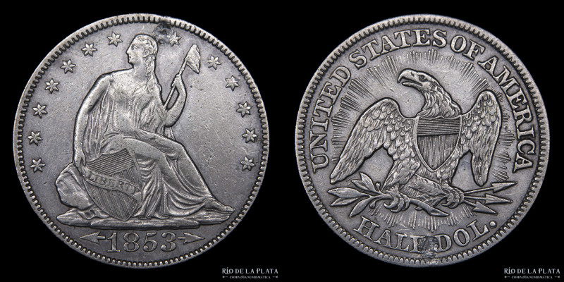 USA. Half Dollar 1853. Seated Liberty. KM A68. AG.900; 30mm; 12.29g. (XF) Repara...