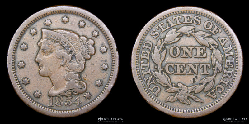 Estados Unidos. 1 Cent 1854. "Liberty Head | braided hair cent" CU, 28.0mm; 10.8...