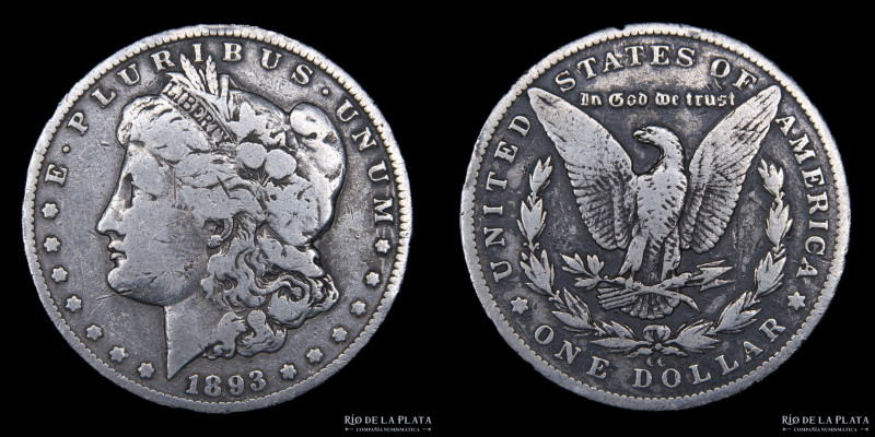 Estados Unidos. 1 Dollar "Morgan" 1893 CC. AG.900, 38.1mm; 26.04g. KM 110 (F) Mu...