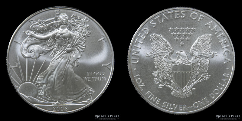 USA. 1 Dollar 2008. Silver Eagle. AG.999; 40.6mm; 31.1g. KM273 (UNC)
Estimate: ...