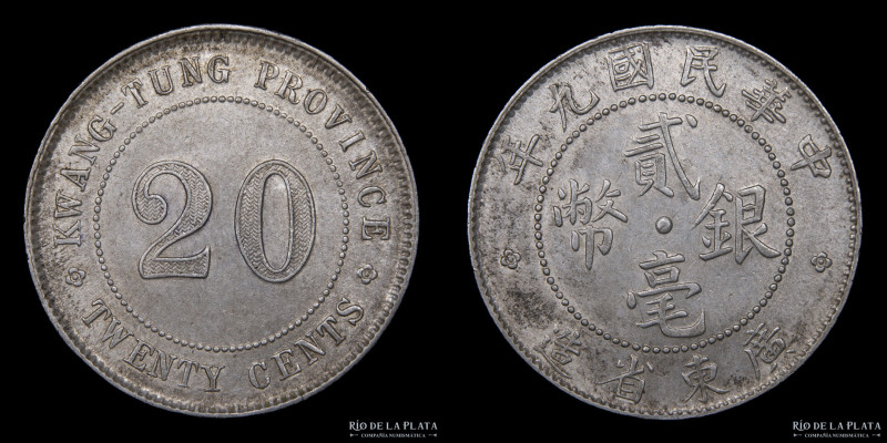 China. Kwang Tung. 20 Cents (2 Jiao) 1920. AG.500; 24mm; 5.41g. Y423 (AU)
Estim...
