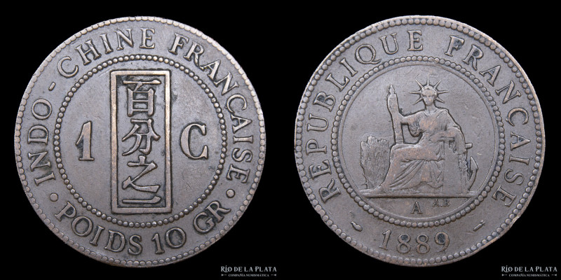 Cochinchina Francesa. 1 Centime 1889 A. Ceca de París. CU; 31.0mm; 9.90g. KM1 (V...
