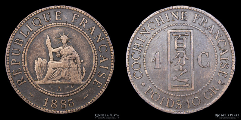 Cochinchina Francesa. 1 Centime 1885. Ceca de París. CU, 31.0mm; 9.89g. KM3 (VF+...