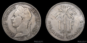 Congo Belga. Albert I. 1 Franc 1923. KM21